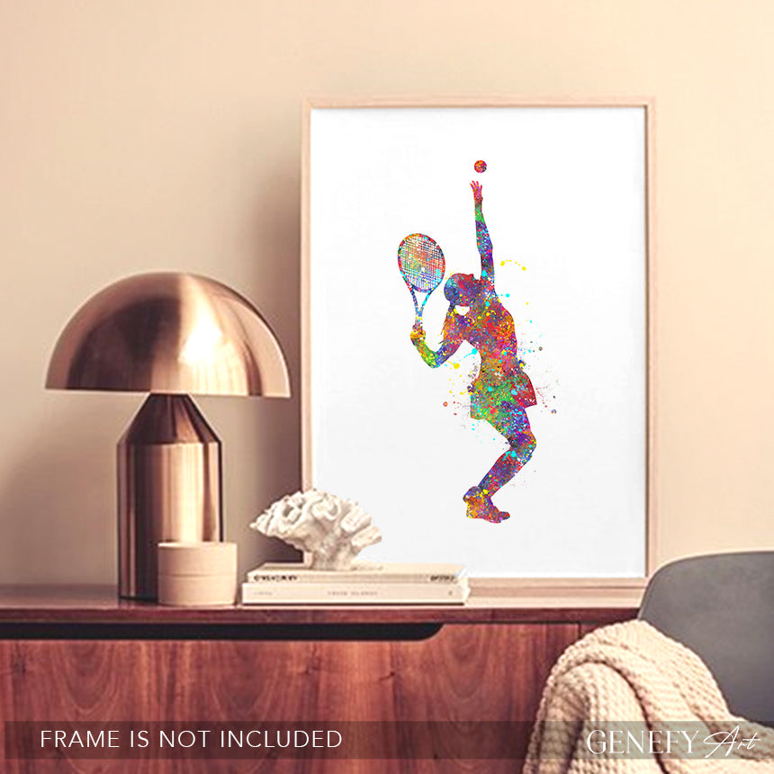 Female Tennis Player Watercolour Art Print