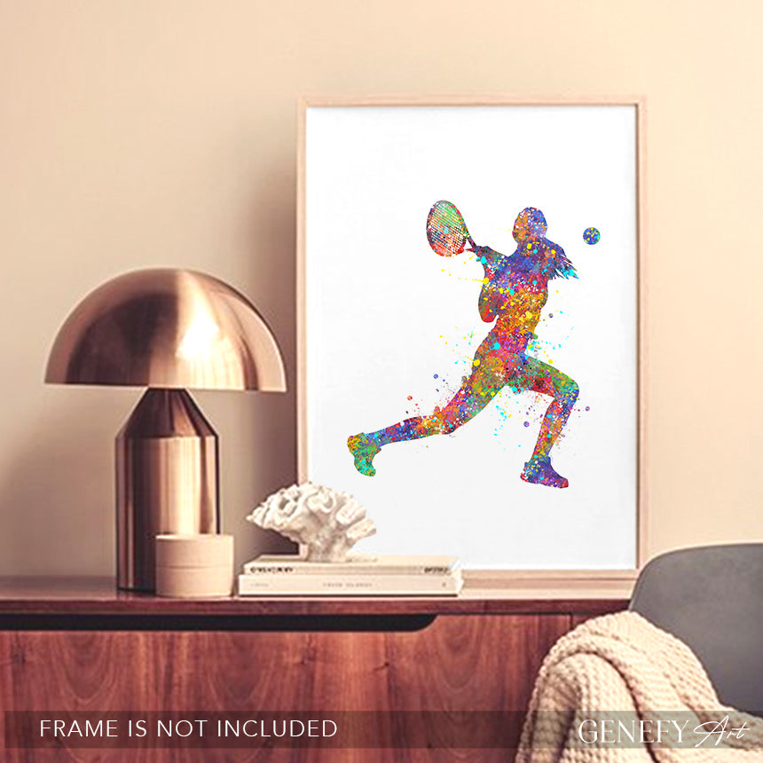 Female Tennis Player Watercolour Art Print