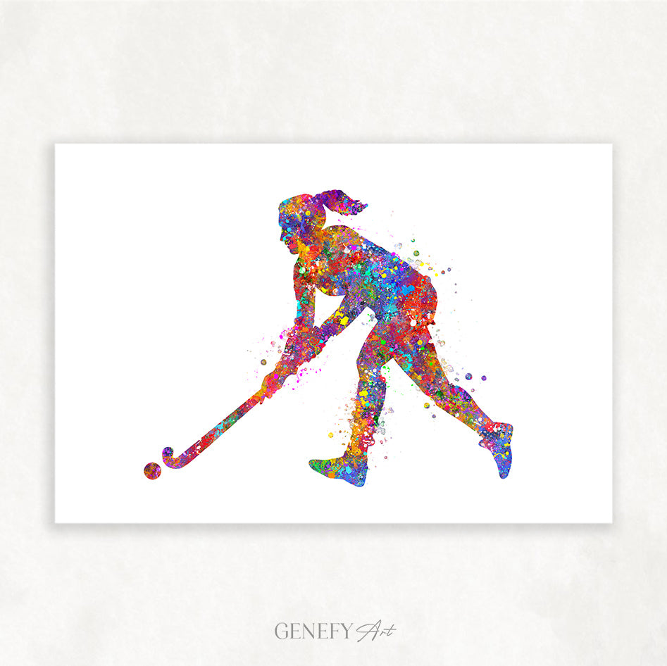 Female Field Hockey Watercolour Art Print