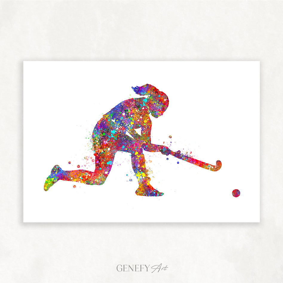 Female Field Hockey Watercolour Art Print