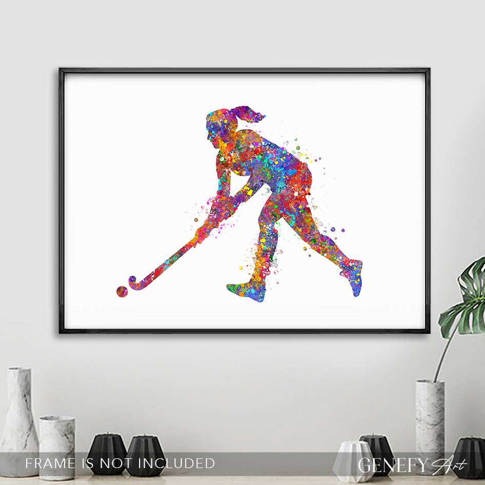 Female Field Hockey Watercolour Art Print