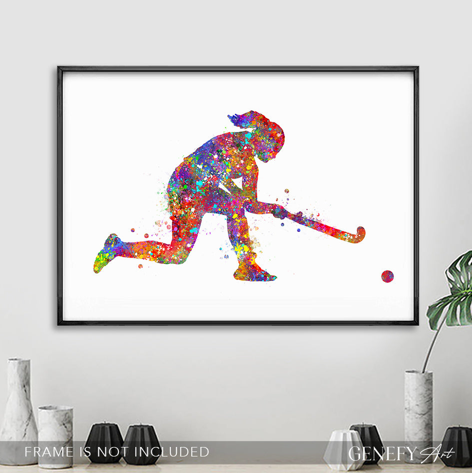 Female Field Hockey Watercolour Art Print