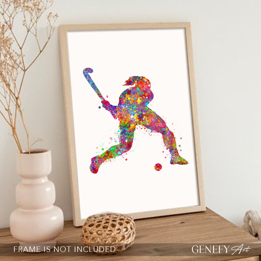Female Field Hockey Watercolour Art Print