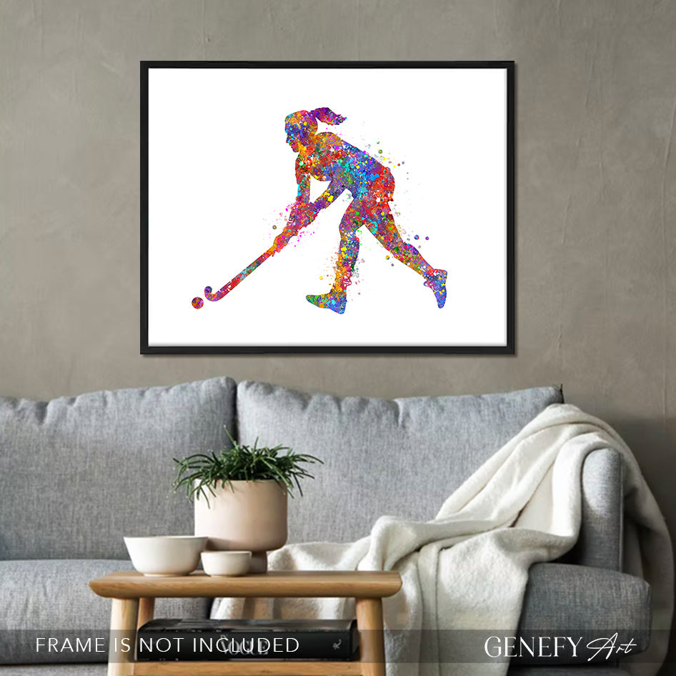 Female Field Hockey Watercolour Art Print