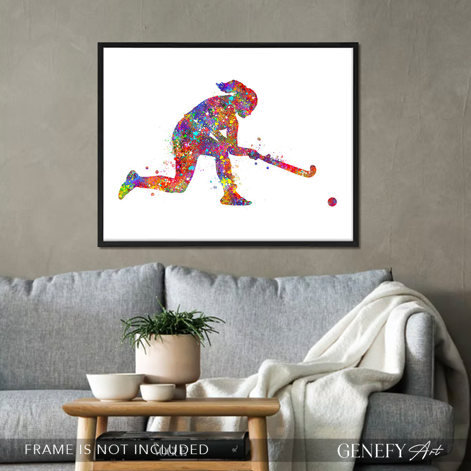 Female Field Hockey Watercolour Art Print