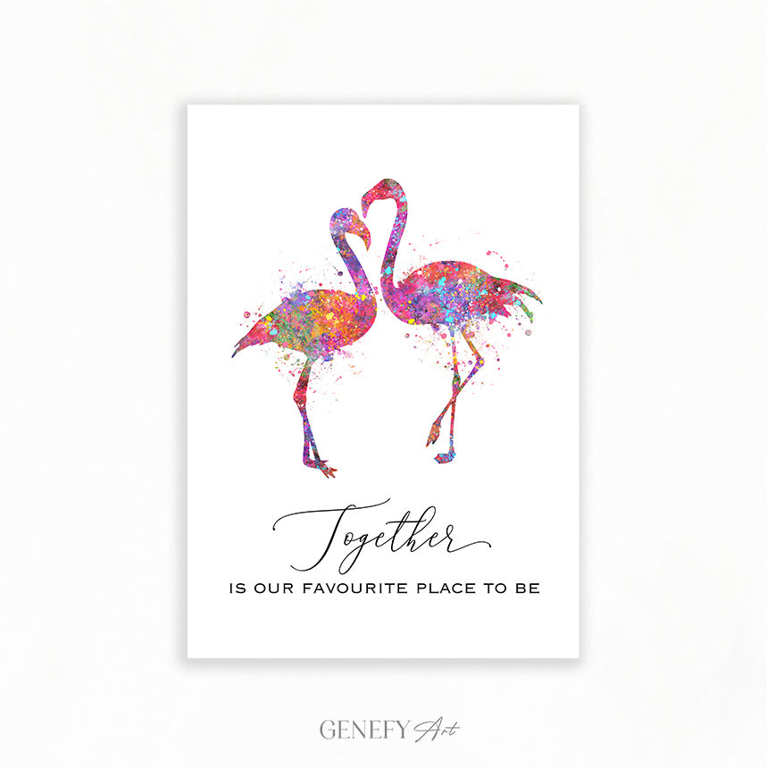 Flamingo Couple Love Quote Watercolour Print