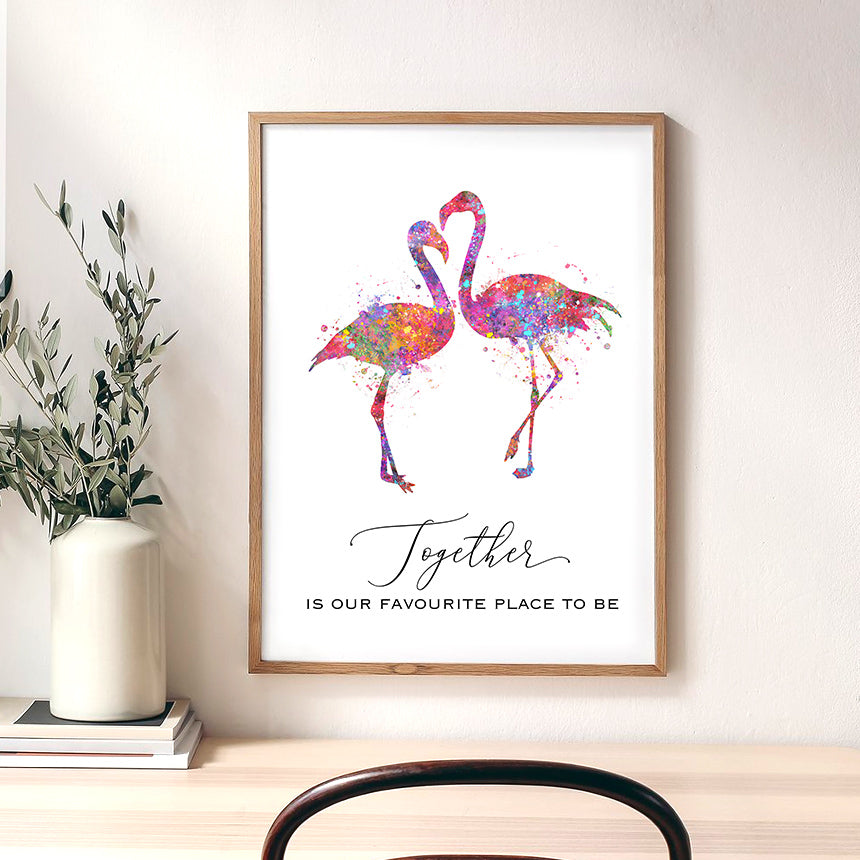 Flamingo Couple Love Quote Watercolour Print