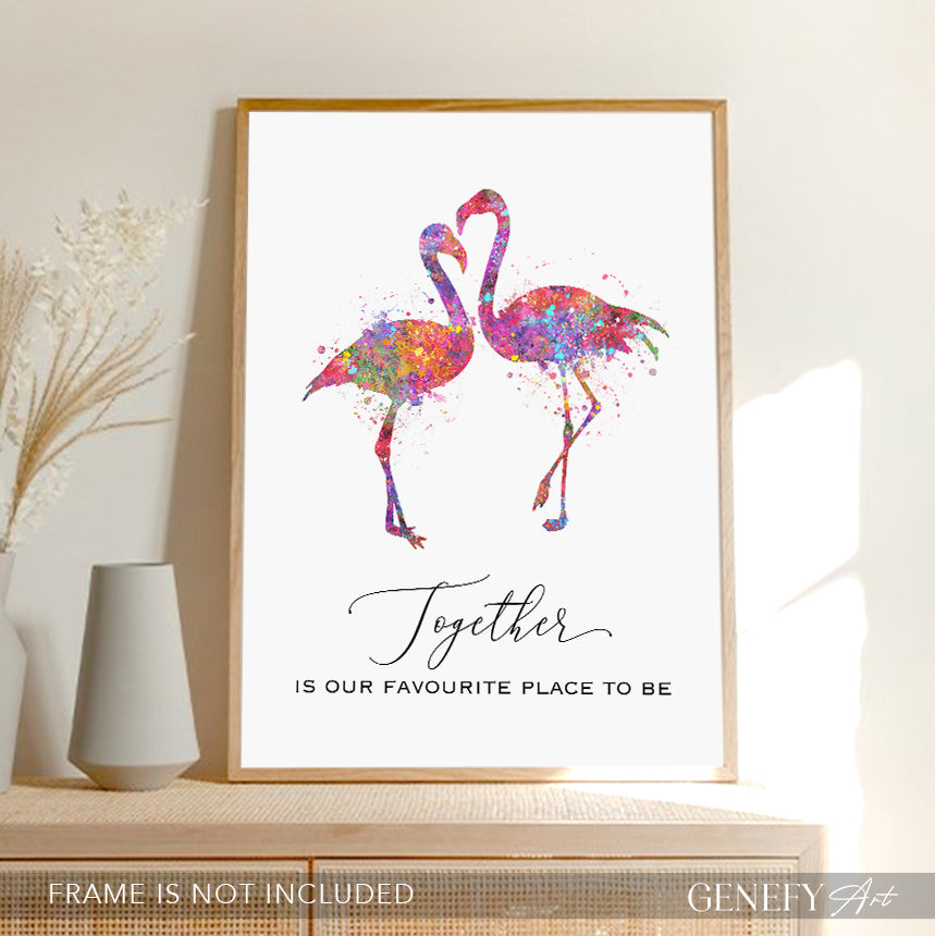 Flamingo Couple Love Quote Watercolour Print