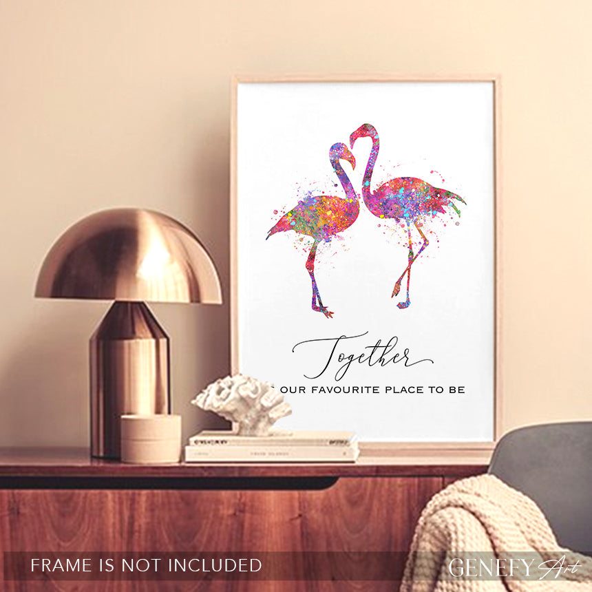 Flamingo Couple Love Quote Watercolour Print