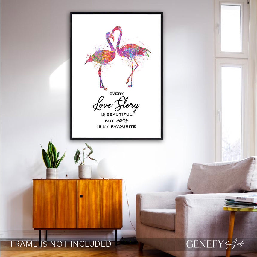 Flamingo Couple Love Quote Watercolour Print