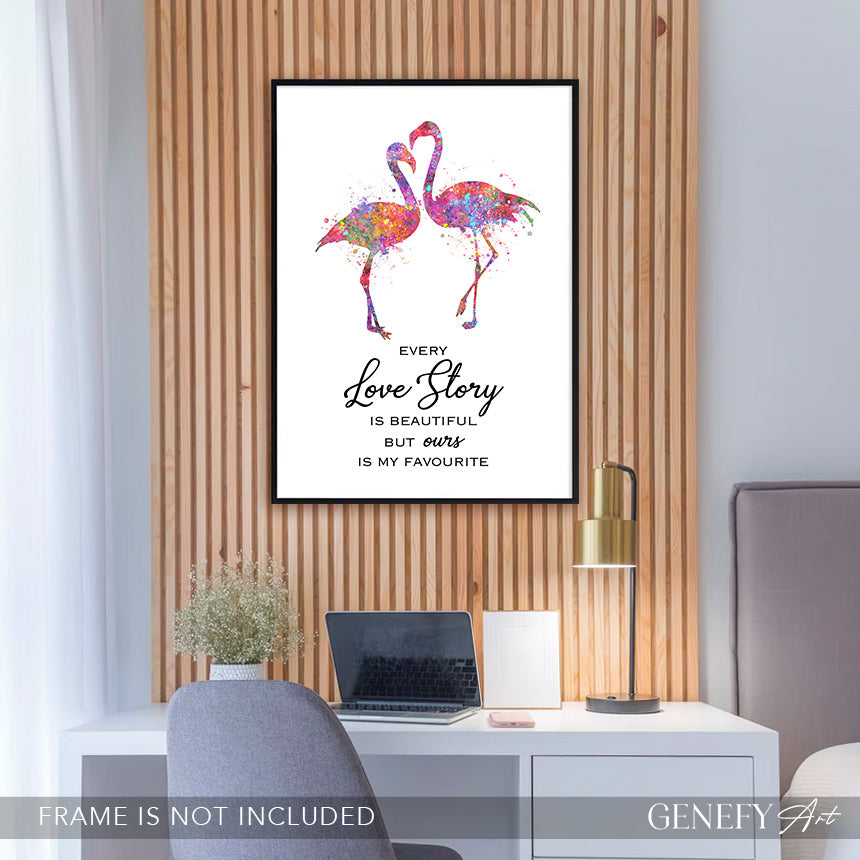 Flamingo Couple Love Quote Watercolour Print