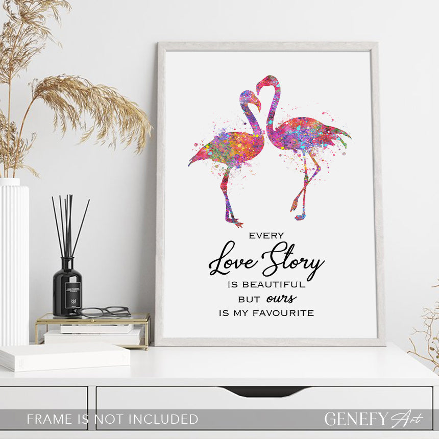 Flamingo Couple Love Quote Watercolour Print