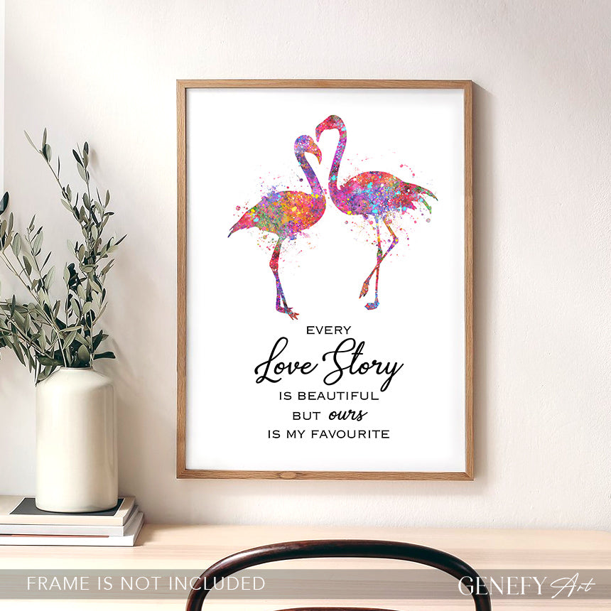 Flamingo Couple Love Quote Watercolour Print