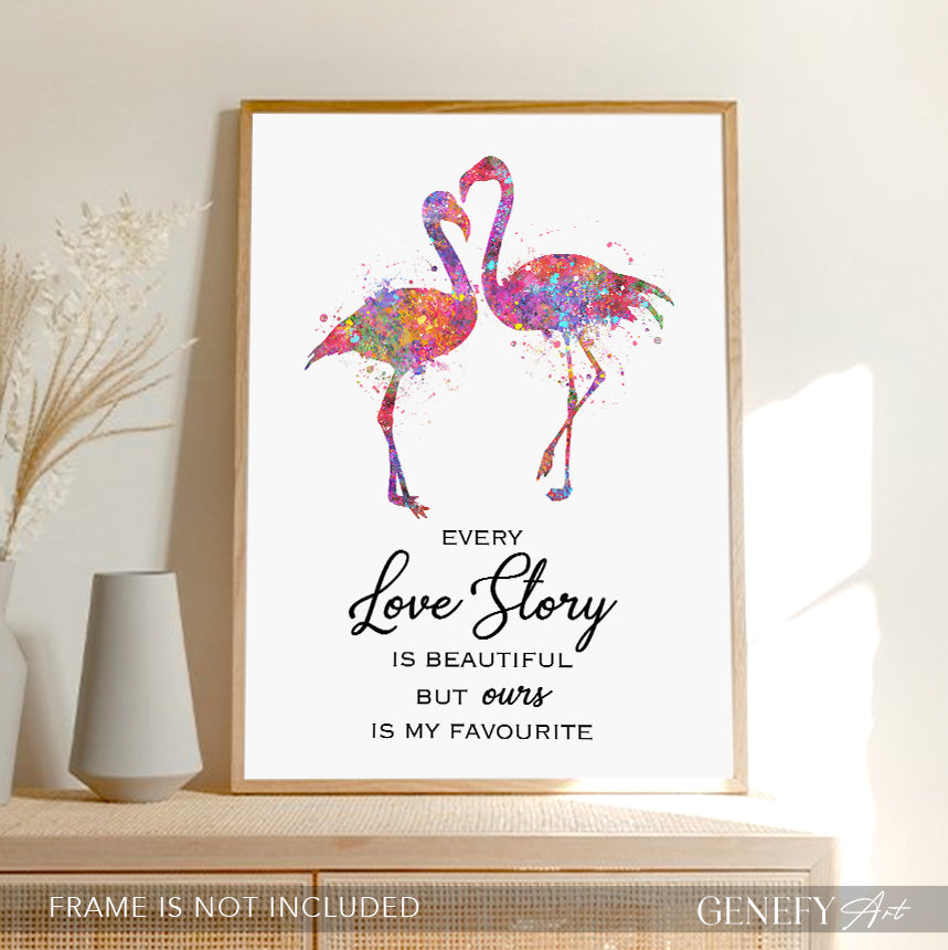 Flamingo Couple Love Quote Watercolour Print
