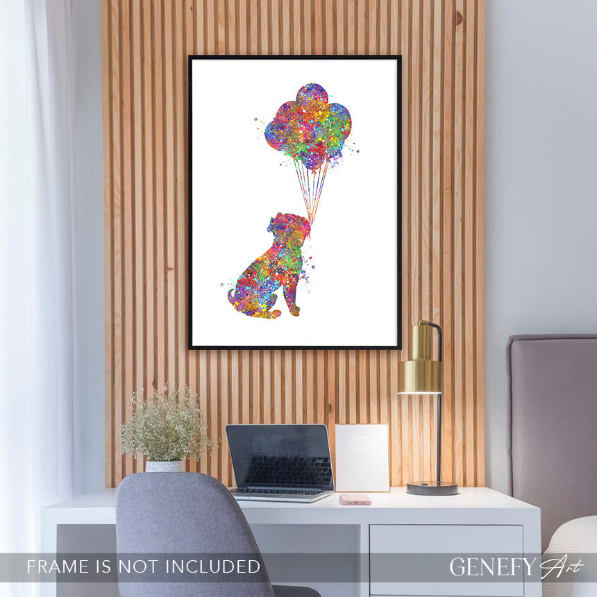 French Bulldog with Balloons Watercolour Print