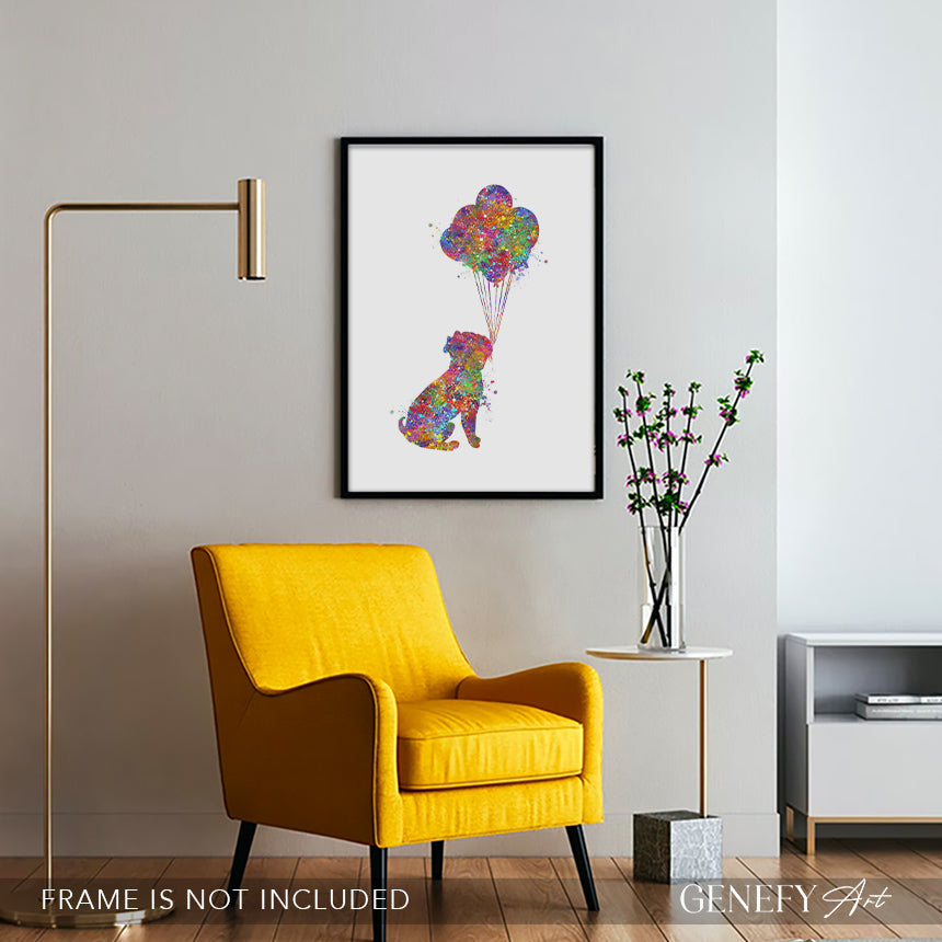 French Bulldog with Balloons Watercolour Print