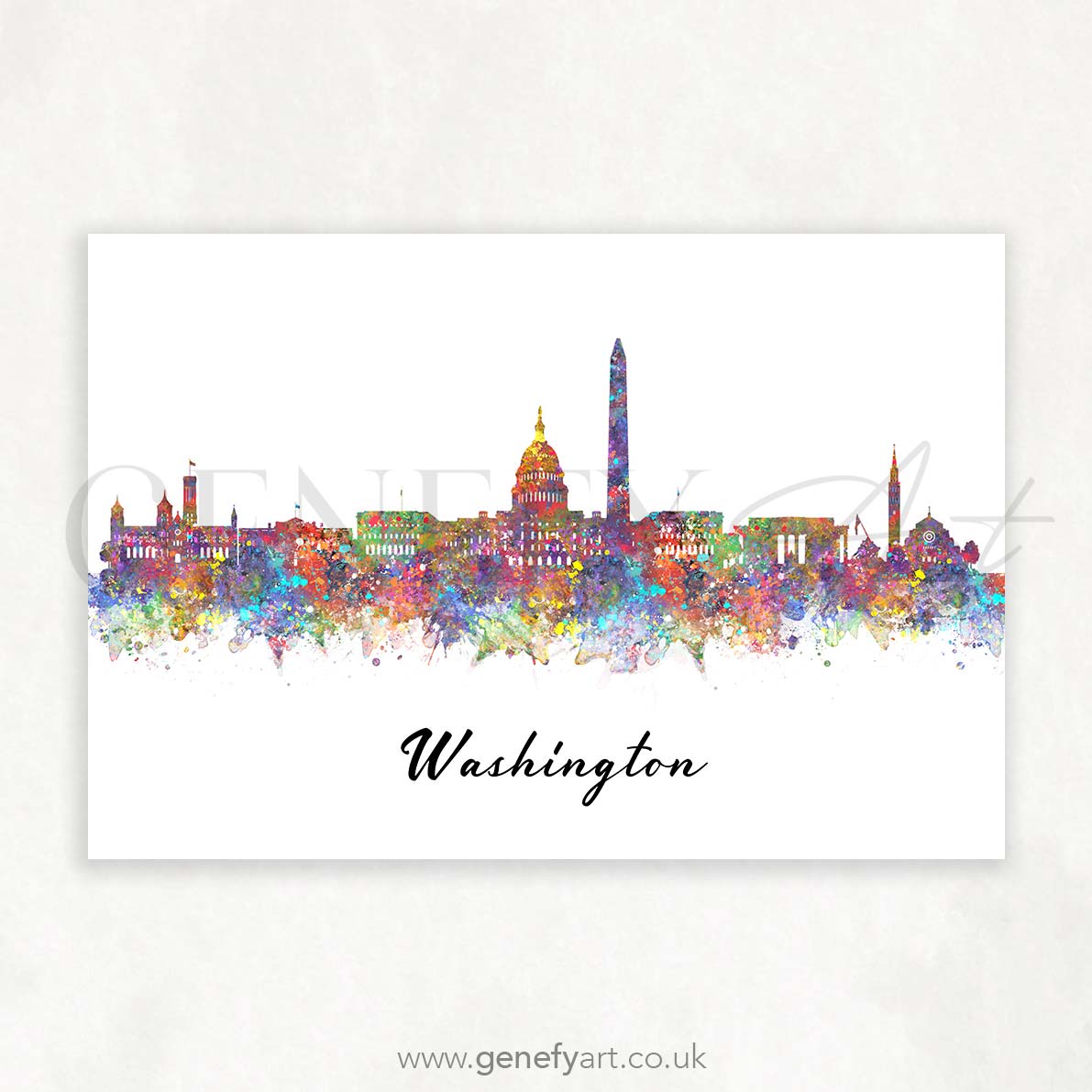 Washington Skyline Watercolour Print - Genefy Art