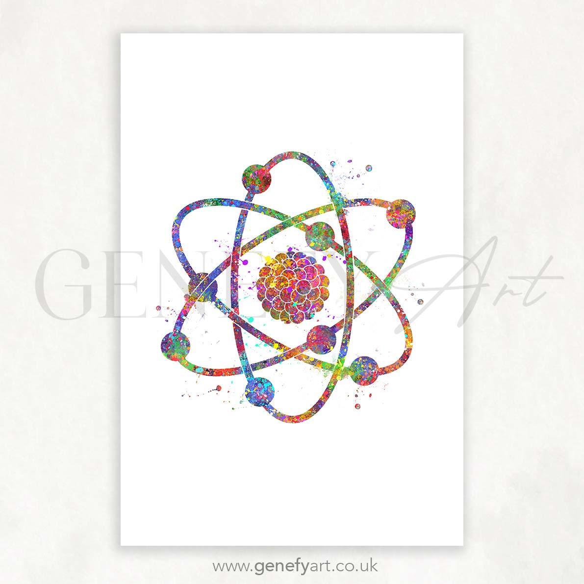Atom Watercolour Art Print - Genefy Art