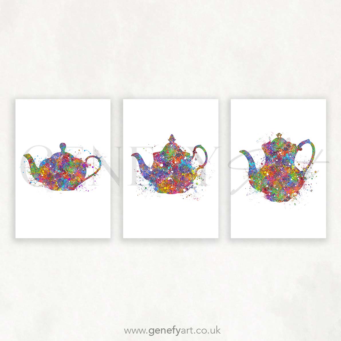 Teapot Set of 3 Watercolour Print
