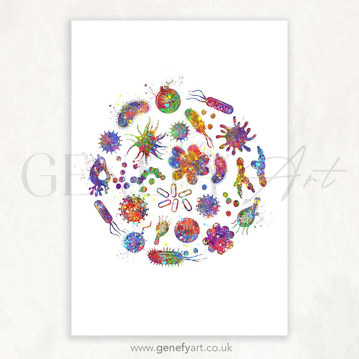 Bacteria Watercolour Print - Genefy Art