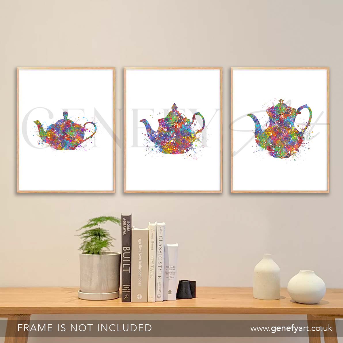 Teapot Set of 3 Watercolour Print - Genefy Art