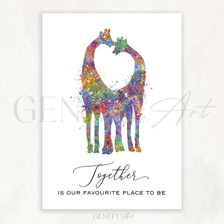 Giraffe Couple Love Quote Watercolour Art