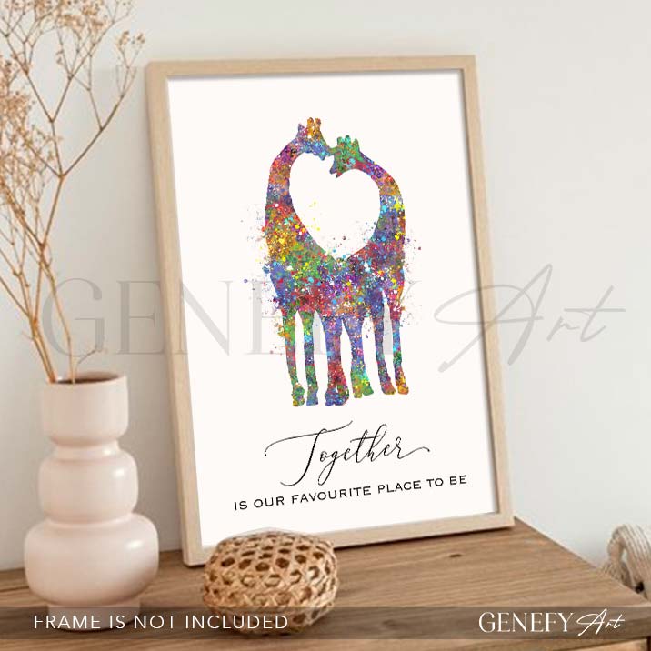 Giraffe Couple Love Quote Watercolour Art