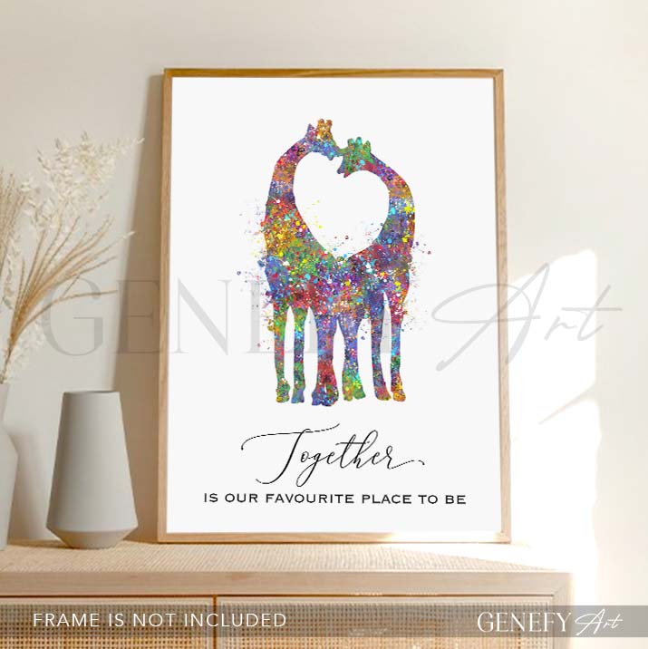 Giraffe Couple Love Quote Watercolour Art