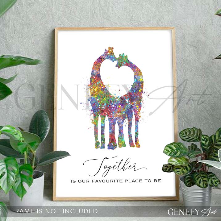 Giraffe Couple Love Quote Watercolour Art