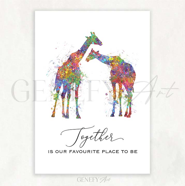Giraffe Couple Love Quote Watercolour Art