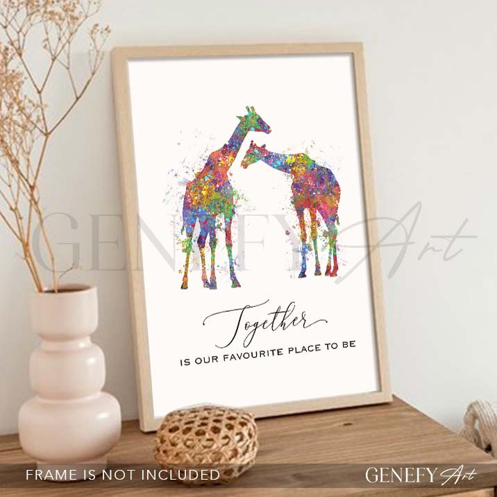 Giraffe Couple Love Quote Watercolour Art