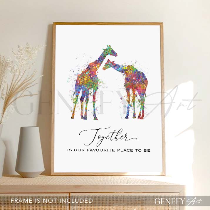 Giraffe Couple Love Quote Watercolour Art