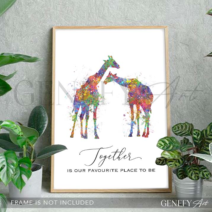 Giraffe Couple Love Quote Watercolour Art