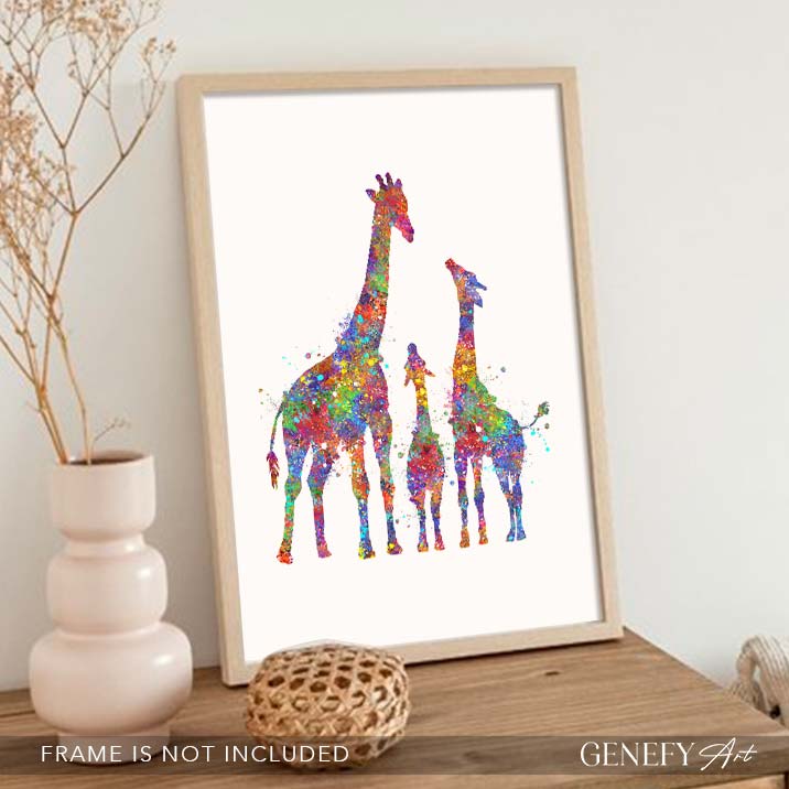 Giraffe Family of 3 Watercolour Art