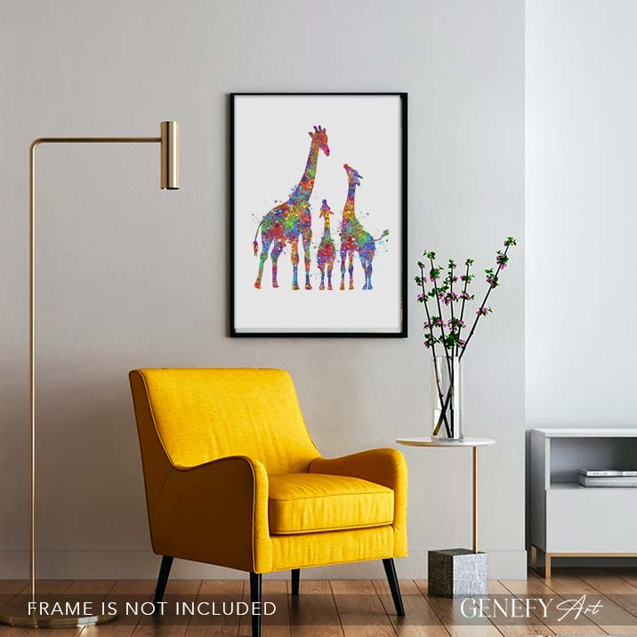 Giraffe Family of 3 Watercolour Art