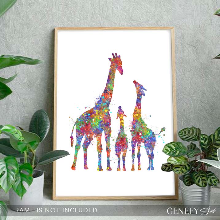 Giraffe Family of 3 Watercolour Art