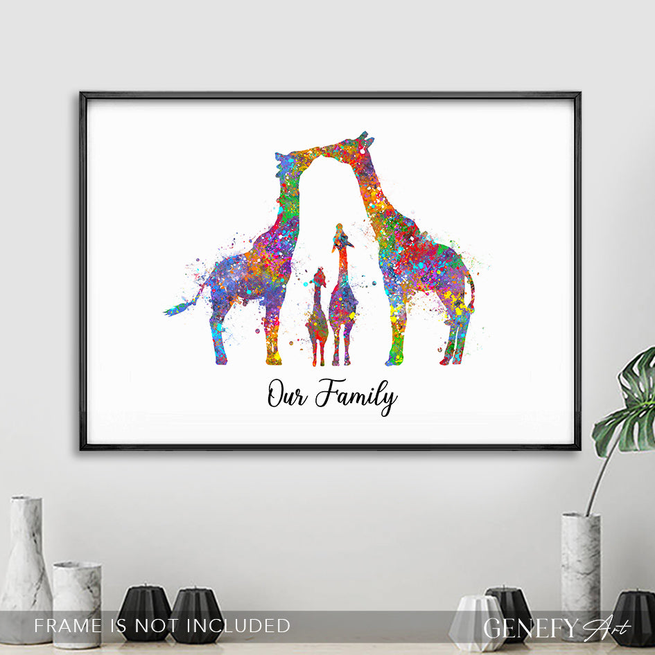 Giraffe Family of 4 Watercolour Art