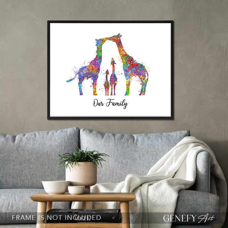 Giraffe Family of 4 Watercolour Art