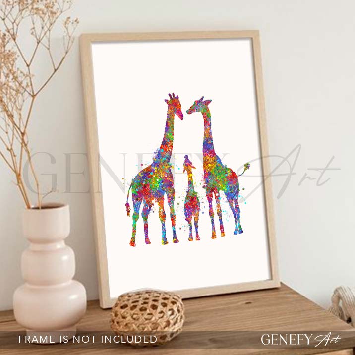 Giraffe Family of 3 Watercolour Art