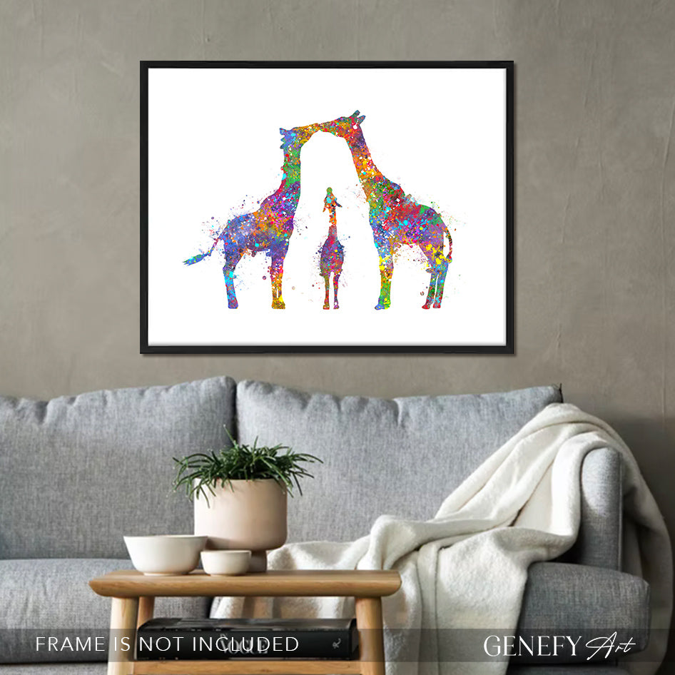 Giraffe Family of 3 Watercolour Art