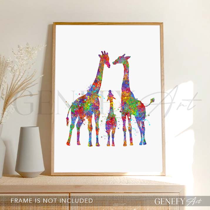 Giraffe Family of 3 Watercolour Art
