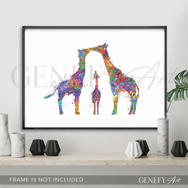 Giraffe Family of 3 Watercolour Art