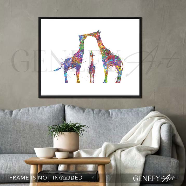 Giraffe Family of 3 Watercolour Art