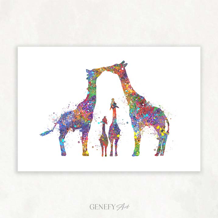 Giraffe Family of 4 Watercolour Art