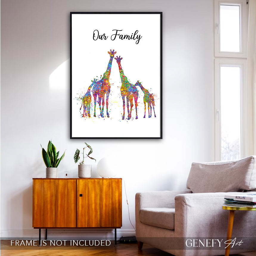 Giraffe Family of 4 Watercolour Art