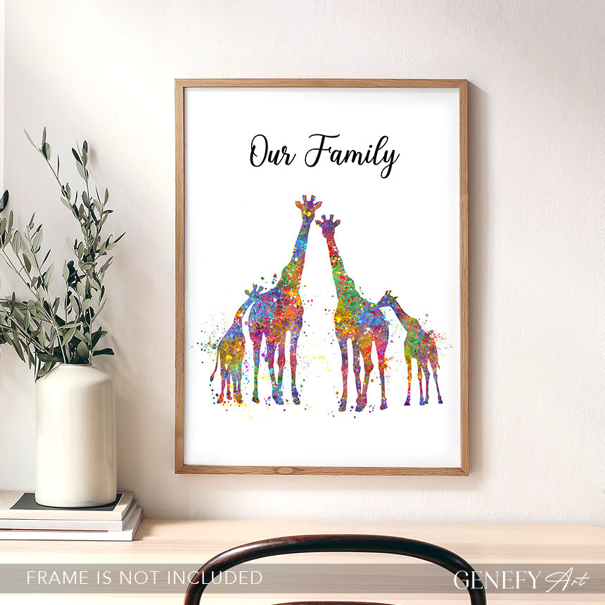 Giraffe Family of 4 Watercolour Art