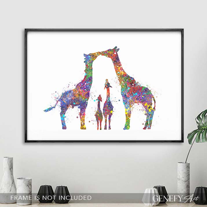 Giraffe Family of 4 Watercolour Art