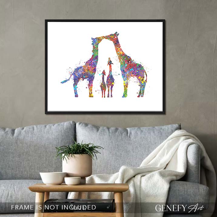 Giraffe Family of 4 Watercolour Art