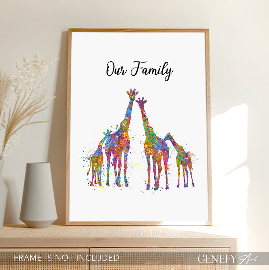 Giraffe Family of 4 Watercolour Art