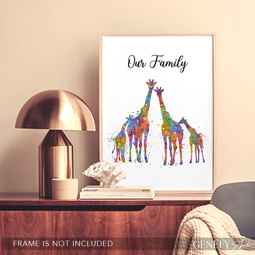 Giraffe Family of 4 Watercolour Art